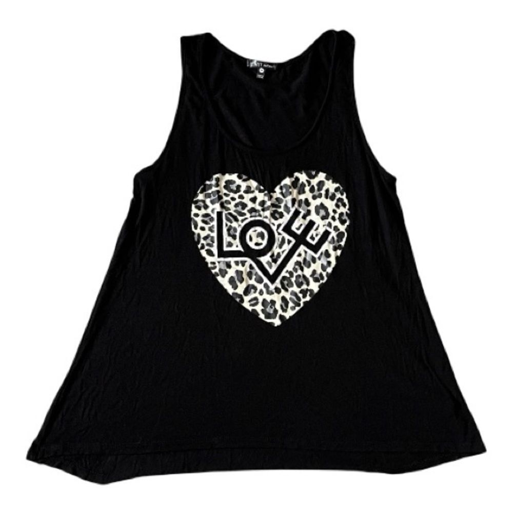 Tart Intimates Black Graphic Leopard Print Heart LOVE Tank Top Shirt Size Medium